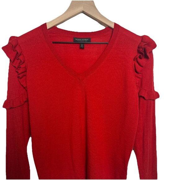 Banana Republic Womens 100% Merino Wool Medium Petite Sweater Ruffle Long Sleeve - Picture 3 of 11
